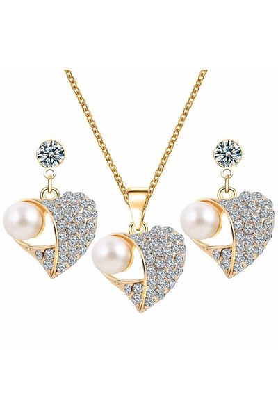 Altın Kuğu Ak 00988 Crystal Heart Earrings - Peach Design