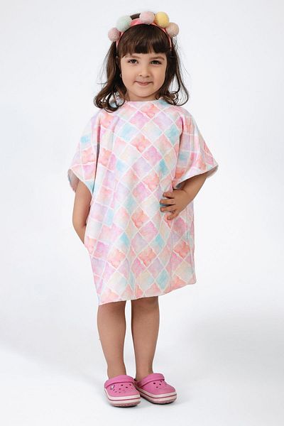 VEVİEN HOME Flower Patterned Poncho Beach Towel for Kids