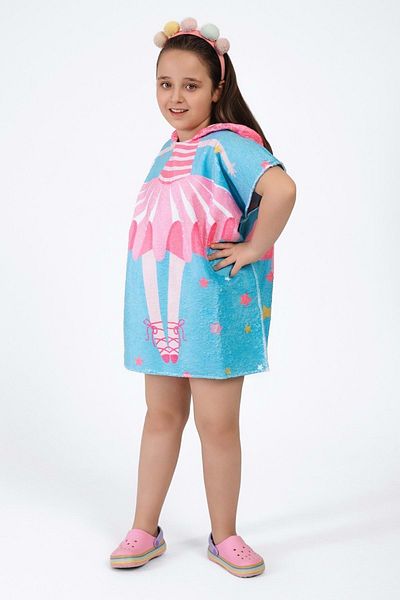 VEVİEN HOME Πετσέτα θαλάσσης Poncho με σχέδιο μπαλαρίνας για παιδιά