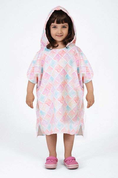 VEVİEN HOME Flower Patterned Poncho Beach Towel for Kids