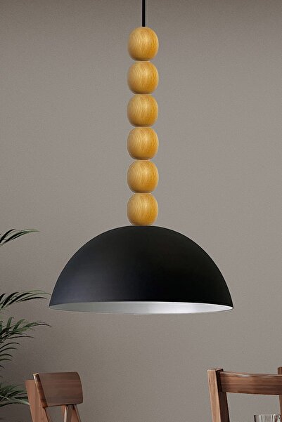 Bamyum Lipeo Siyah Ahşap Altı Boncuklu Avize Tekli Sarkıt Salon Mutfak Kuaför...