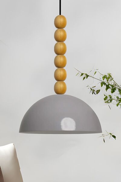 Bamyum Lipeo Gri Ahşap Altı Boncuklu Avize Tekli Sarkıt Salon Mutfak Kuaför L...