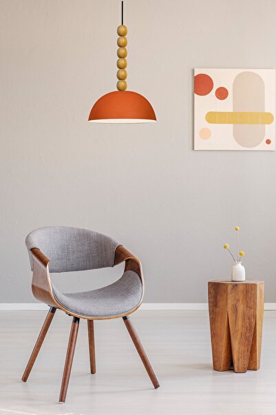 Bamyum Lipeo Turuncu Ahşap Altı Boncuklu Avize Tekli Sarkıt Salon Mutfak Kuaför Lamba Dekoratif Aydınlatma