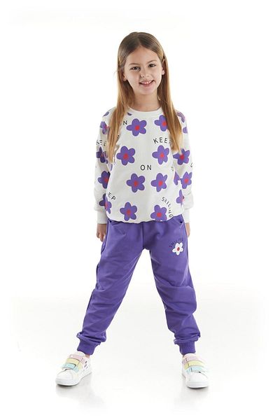 AHENGİM Set de trening din bumbac cu imprimeu floral pentru fete - Ak2502