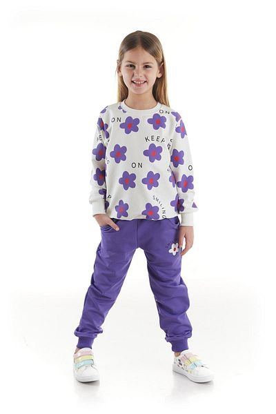 AHENGİM Set de trening din bumbac cu imprimeu floral pentru fete - Ak2502