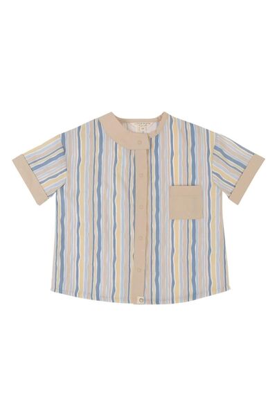 Little Gusto Organic Cotton Short Sleeve Children's Shirt Striped Patterned Blue