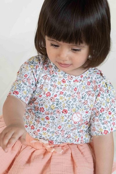 Little Gusto Bamboo Flower Patterned Kids T-Shirt