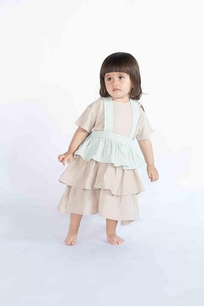 Little Gusto Layered Children's Gilet Dress Green Organic Cotton