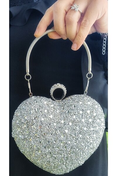 GP GUES POLO Stone Detailed Heart Women's Evening Bag