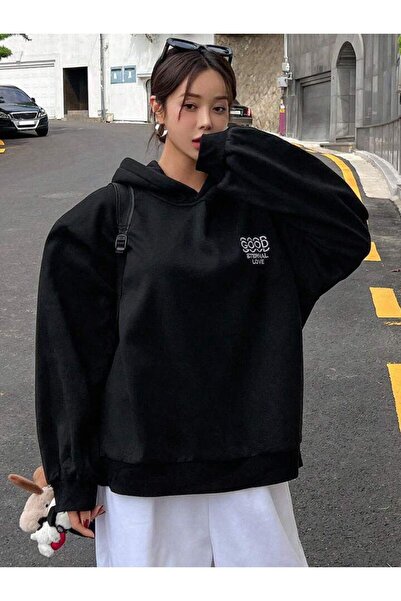 AFROGİYİM Unisex Good Eternal Love Printed Oversize Hoodie