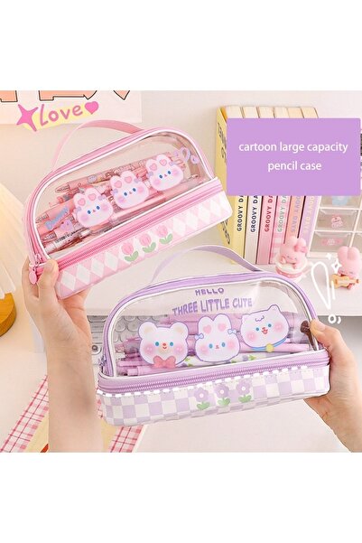 Kawaii Double-Deck Large Capacity Pen Holder (Purple)