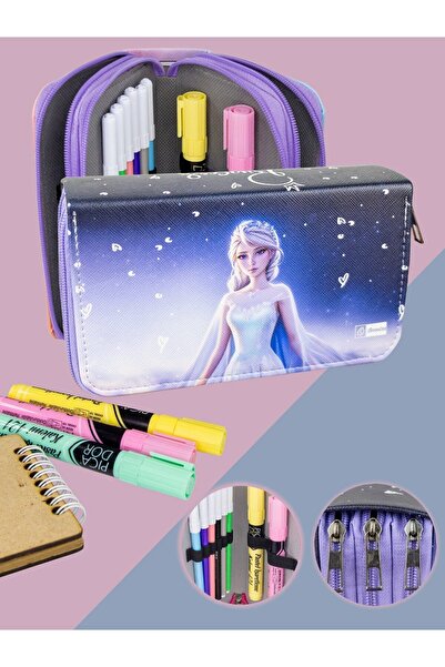 OneSize Husă pentru creion Elsa Frozen Orginazer cu trei compartimente din piele vegană (suport pentru stilou)