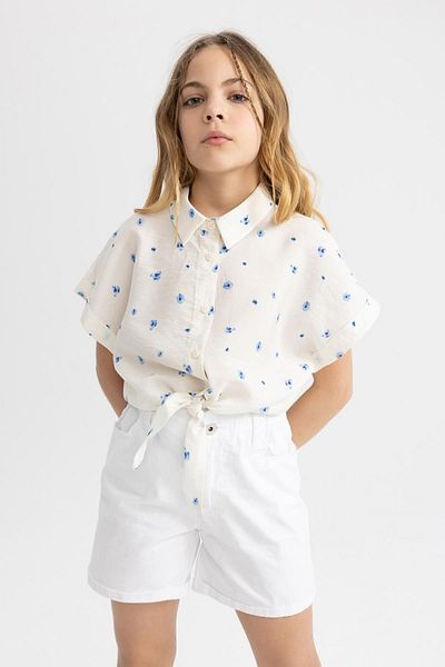DeFacto Patterned Short Sleeve Crop Shirt - Girl's B5064a824sm