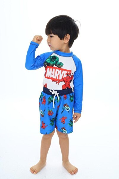 Erkek Çocuk Marvel Hulk Spiderman Uzun Kollu Şort Tişört Mayo Takımı