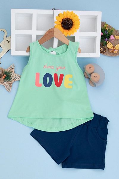 voyyo kids baby Love Printed Shorts Set with Raincoat Straps for 3-6 Years Old Girl - 100% Cotton