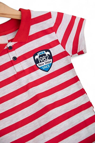 Ege Bebek Stylish Polo Collar Striped T-shirt and Shorts Set for Boys