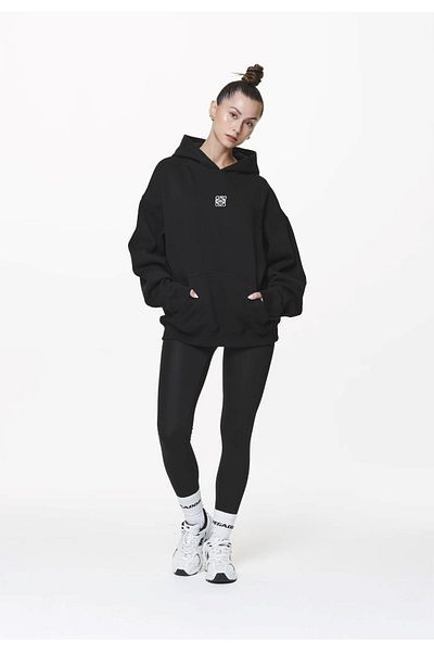 GIA - ART Hooded Fleece Inside High Printed Black Oversize Hoodie Sweatshirt