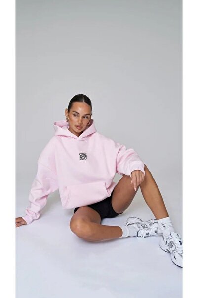 GIA - ART Φούτερ με κουκούλα Fleece Inside High Printed Pink Oversize Hoodie φούτερ