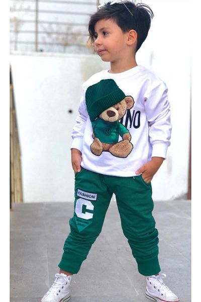 KILIÇ Unisex Παιδική αθλητική φόρμα με πράσινο αρκουδάκι