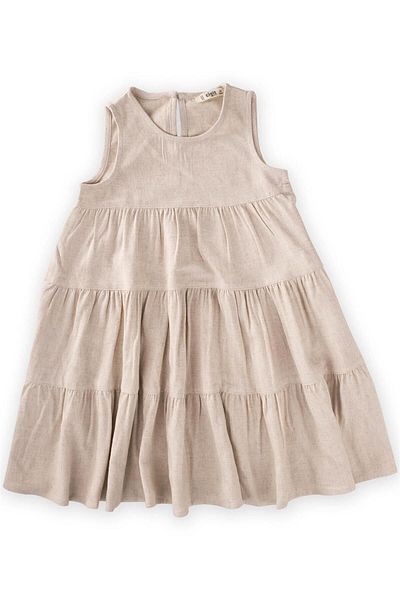 Cigit Gerafftes Lagenkleid aus Leinen, 2-7 Jahre, Natur