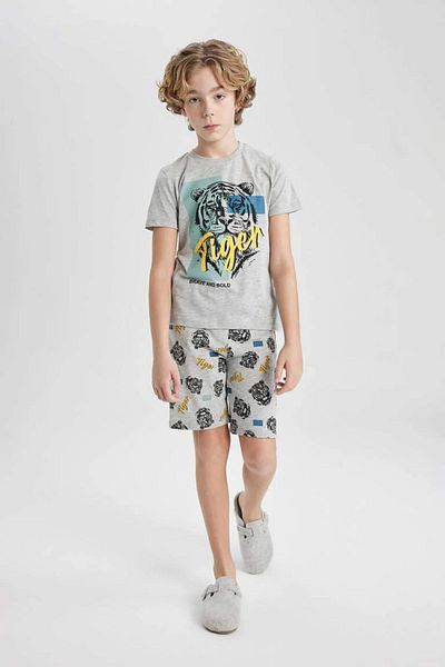 DeFacto Set pijama cu mânecă scurtă imprimată pentru băiat cu pantaloni scurți C2779a824sm