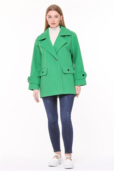 Dipmoda palton scurt de damă lână molton DPPLTN04 - Benetton Green