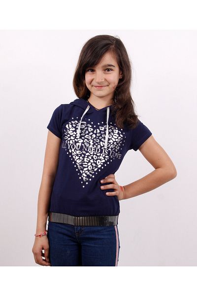 Toontoy Girl's Foil Printed Hooded T-Shirt
