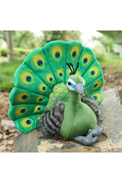 e-life shop İthal Kumaş Gerçek Görünümlü Canlı Renkli Sevimli Tavus Kuşu Peluş Oyuncak Oyun Uyku Arkadaşı 30 cm.