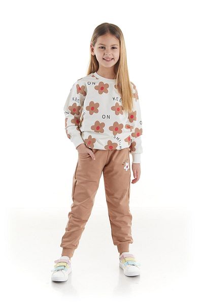 AHENGİM Trend-Trainingsanzug-Set aus Baumwolle mit Blumendruck für Mädchen – Ak2502