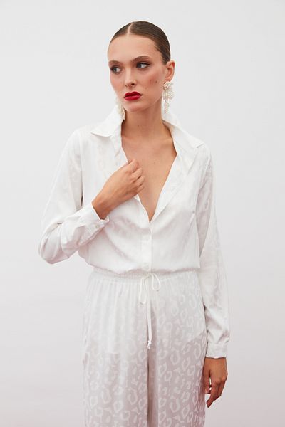 Sateen Cămașă din satin cu model - ECRU