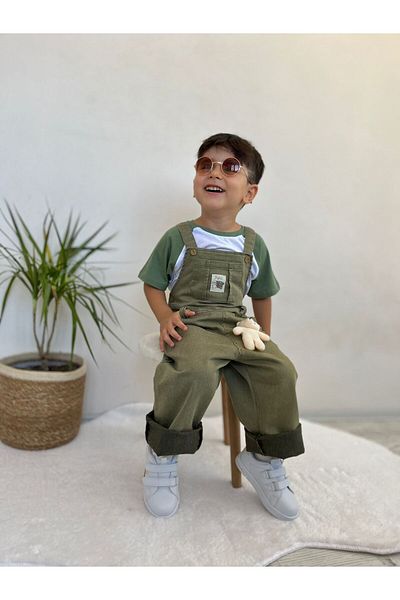 Pollito ADjuStable ButtoneD Teddy Toy anD SulfiDe Salopette T-Shirt for BoyS Set of 2