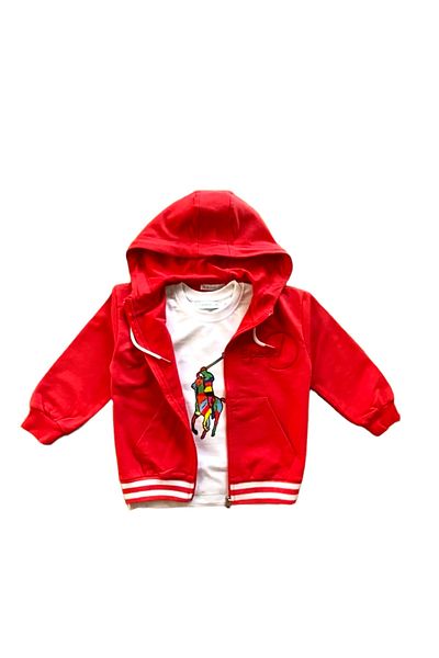 LİTTLE TORTOİSE Girl's Red Seasonal Zippered Cardigan