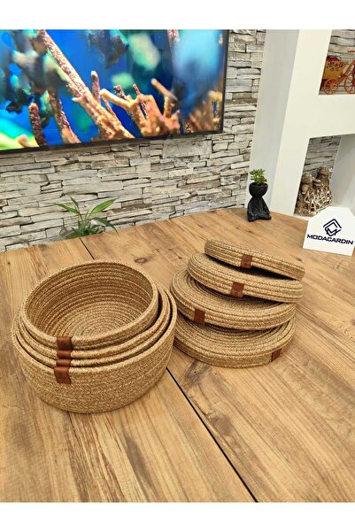 JÜTEX HOME Coș de iută și răchită cu 4 capac - Design special, organizator mu...