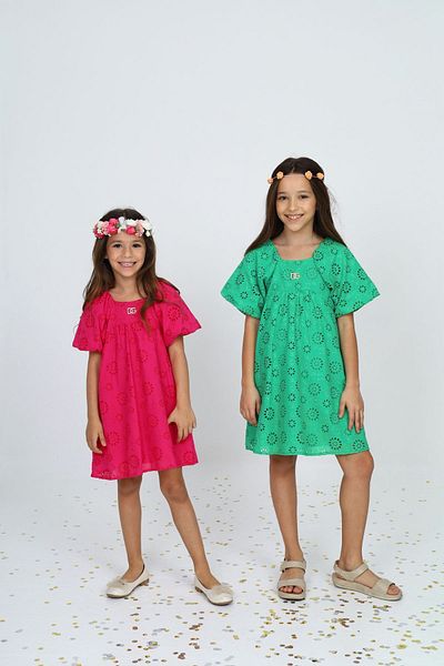 HC Kids Wear Girl's Summer 80% Cotton Scalloped Fuchsia Dress