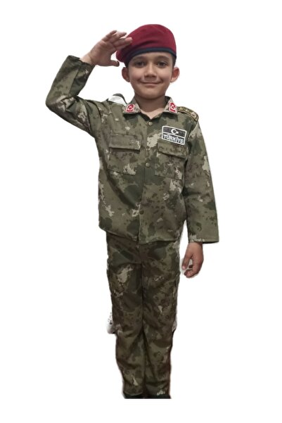 Çocuktarz Yeni Tip Askeri Kamuflaj Bordo Bereli Çocuk Takımı