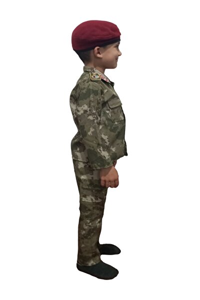 Çocuktarz Yeni Tip Askeri Kamuflaj Bordo Bereli Çocuk Takımı