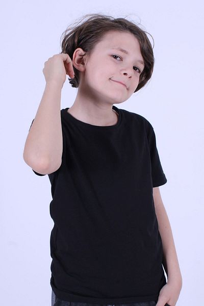 PANİO KİDS Tricou negru unisex pentru copii - 100% bumbac, decolteu, marimi mari - Cumpara