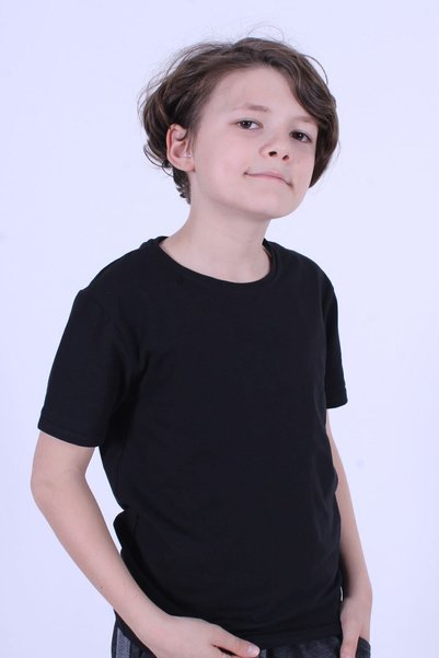 PANİO KİDS Tricou negru pentru copii, unisex, cu gât rotund, 100% bumbac//Luați o mărime mai mare//