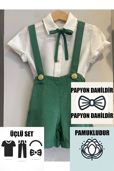 Ares Kids Fashion Short Salopet Set Green Gold Buttoned Baby And Children's Clothing Girls And Boys