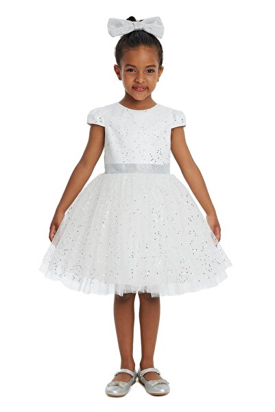 Pamina Ecru, Glittery Tulle Girl's Dress 3-4-5-6-7 Years