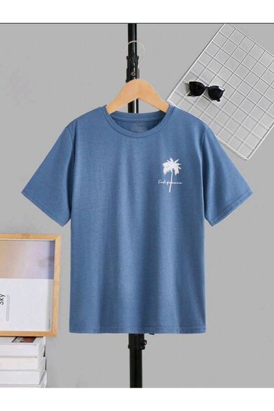 ÇocukçaGiy تي شيرت قطني برقبة دائرية للأولاد والبنات مطبوع عليه كاليفورنيا