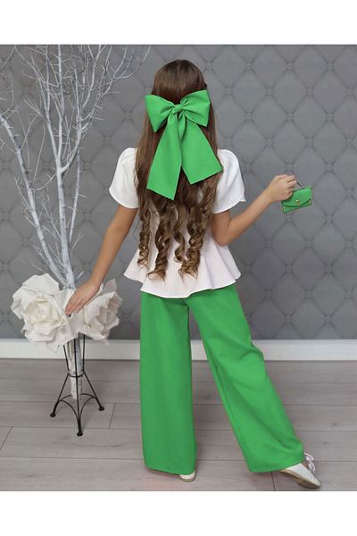 By Feyza Kids Collection Girl's Rose Accessory Blouse, Pants, Bow Buckle and Mini Handbag Set