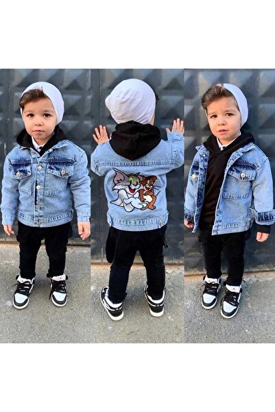 Genel Markalar Unisex Tom & Jerry Işlemeli Cepli Kot Ceket