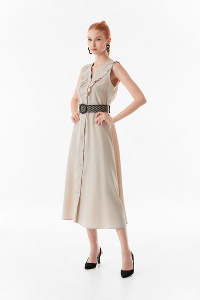 Fulla Moda Φόρεμα με βολάν με V λαιμόκοψη με ζώνη