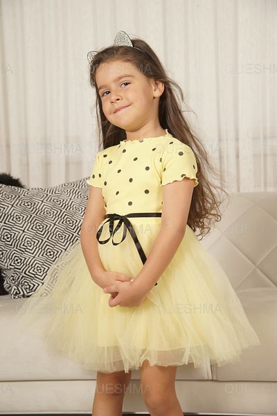 QUESHMA Bebeluș Fetă Copil Prințesă Rochie Tutu Pufoasă Buline Mânecă Scurtă Licra flexibilă