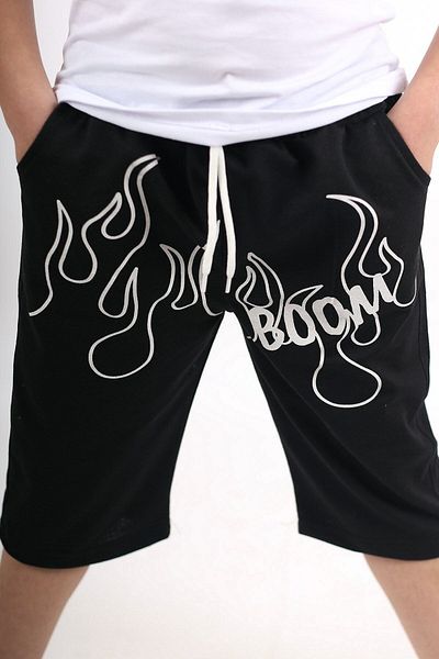 COSBA kids wear Capri/pantaloni scurți/bermude din bumbac pieptănat pentru băieți cu buzunare imprimate cu flacără