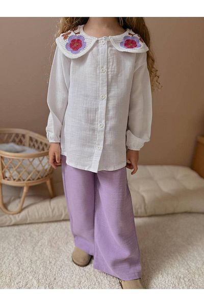 WİKİBOOM Girl's Muslin Pants, Shirt Set