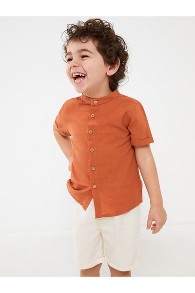LC Waikiki Hakim Collar Short Sleeve Baby Boy Shirt and Shorts Set of 2