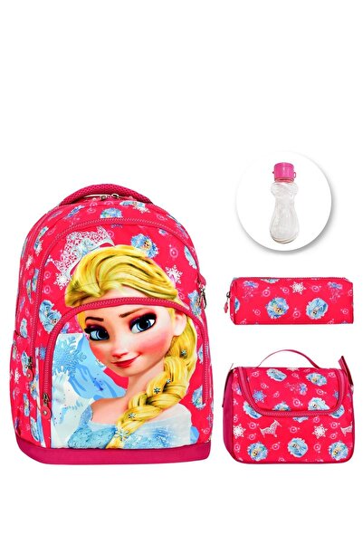 Mashotrend Pembe Elsa Okul Çantası + Beslenme + Suluk - Kumaşı Elsa İlkokul Ç...
