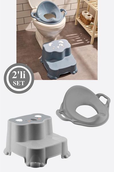 Flosoft Children's Toilet Seat with Stool and Handle Toilet Training Adapter - Non-Slip Double Step Set of 2